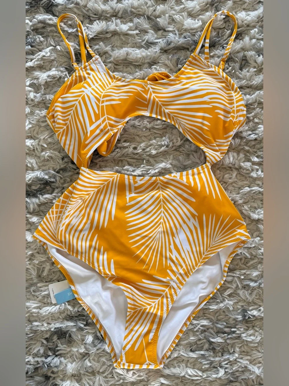Cupshe NWT Yellow and White Palm Cutout One-Piece Swimsuit